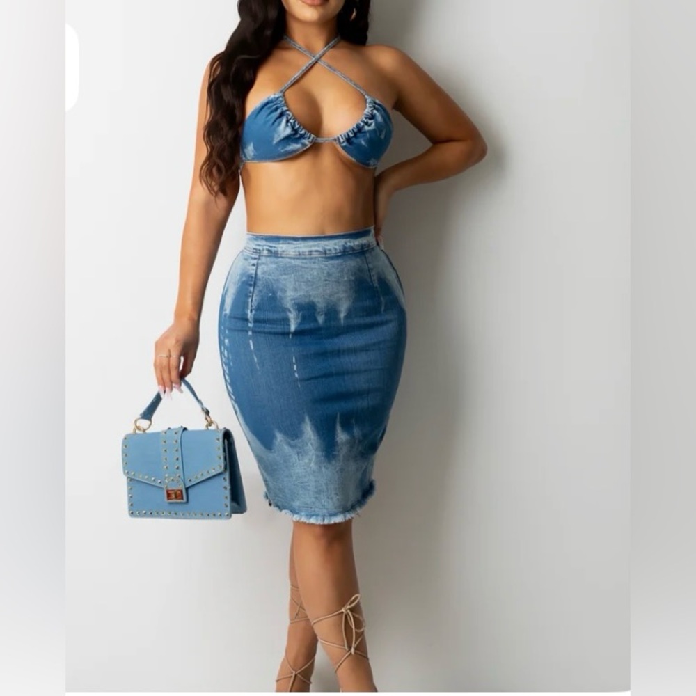 Denim (acid washed) skirt set sz Medium NWOT